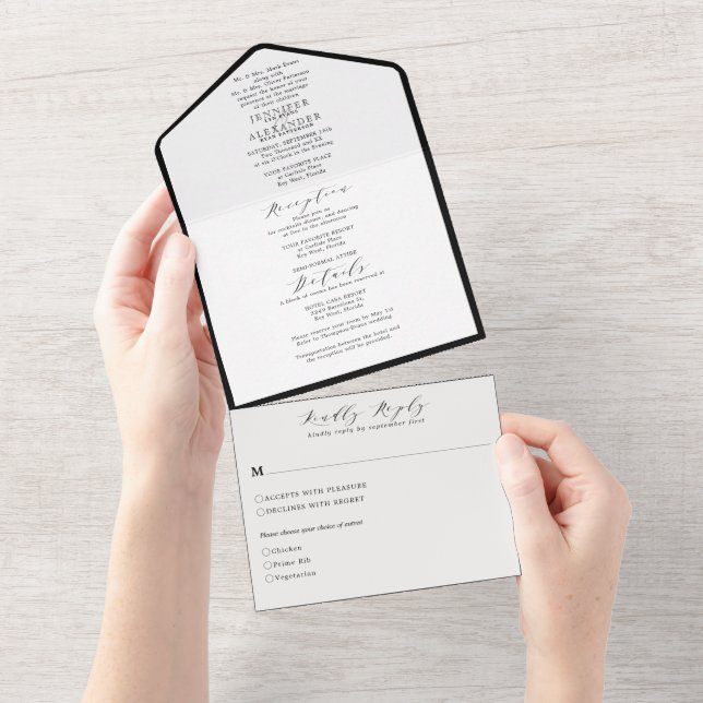 Elegant Formal Simple Black and White Wedding All All In One Invitation (Tearaway)