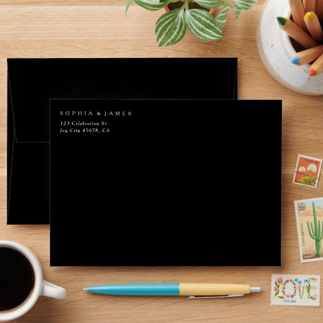 Elegant Formal Solid Black Return Address Wedding Envelope (Desk)