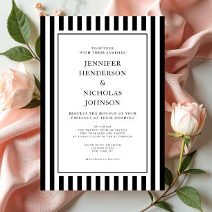 Elegant Formal Stripes Black And White Wedding Invitation