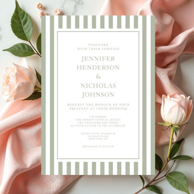 Elegant Formal Stripes Sage Green Wedding Invitation (Elegant Formal Stripes Sage Green Wedding Invitation
)