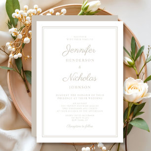 Elegant Formal Taupe Script Wedding  Invitation