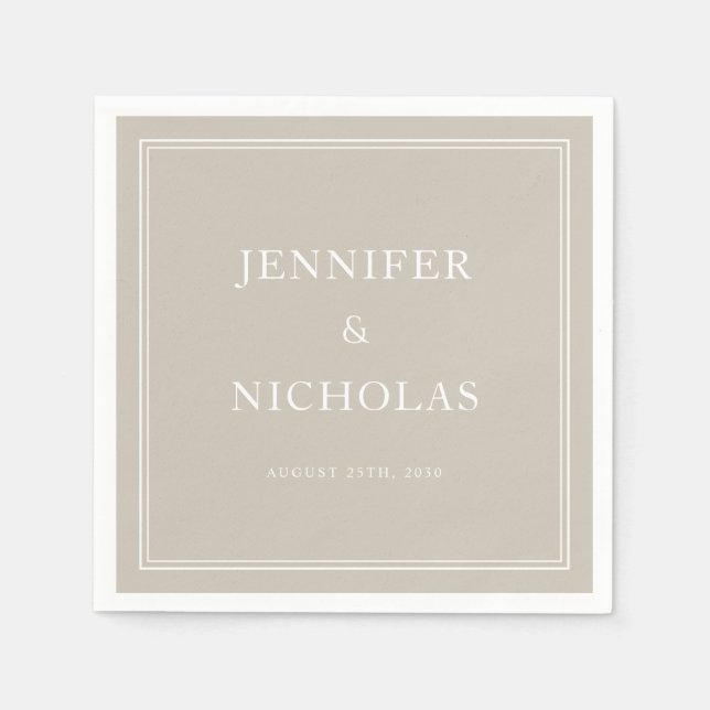 Elegant Formal Taupe Wedding Napkin (Front)