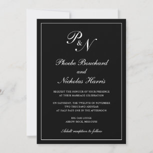 Elegant Formal Traditional Monogram Black Wedding Invitation