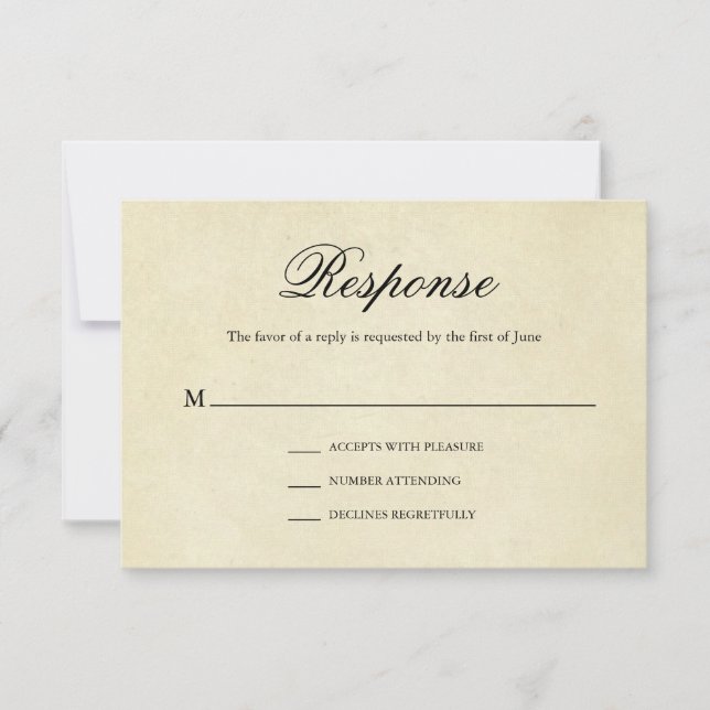 Elegant Formal Traditional Vintage Wedding RSVP Card (Front)