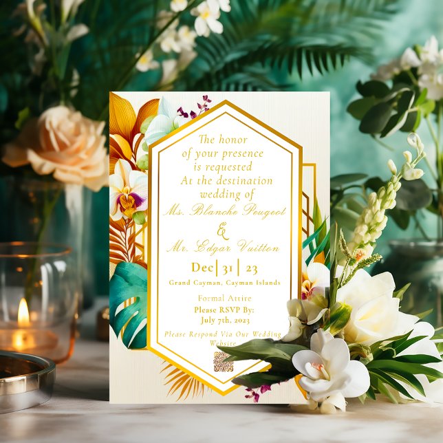Elegant Formal Tropical Destination Wedding Foil I (Formal Chic Tropical Destination Wedding Invitation)