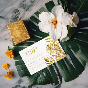 Elegant Formal Tropical Monstera Leaf Wedding RSVP Card