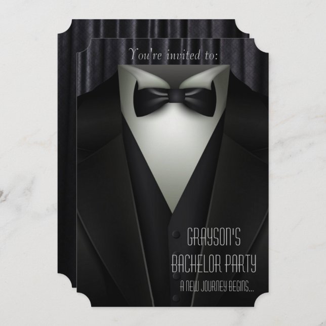 Elegant Formal Tuxedo Bachelor Party Invitation (Front/Back)