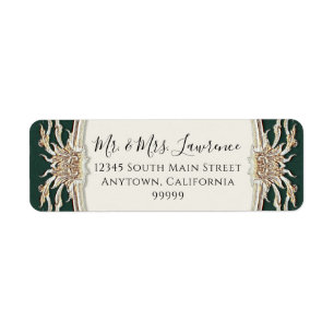 Elegant Formal Victorian Emerald n Gold Wedding Return Address Label