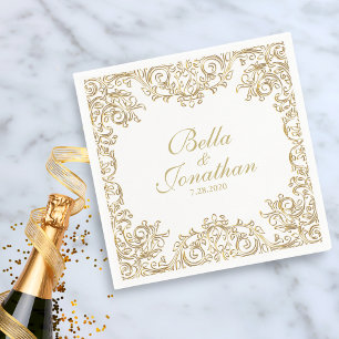 Elegant Formal Wedding Gold & White Custom Napkin