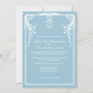 Elegant formal wedding invitation, sky blue invitation
