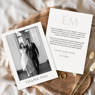 Elegant Formal Wedding Photo Monogram Thank You Card
