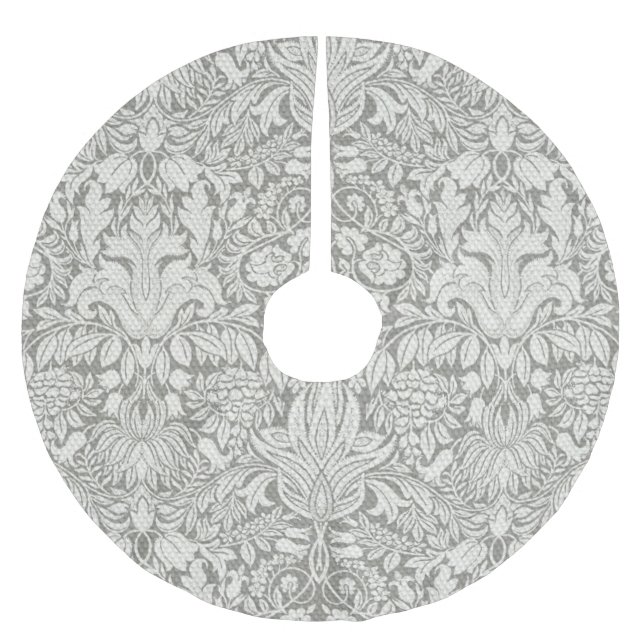 elegant formal white damask lace brocade brushed polyester tree skirt (Front)