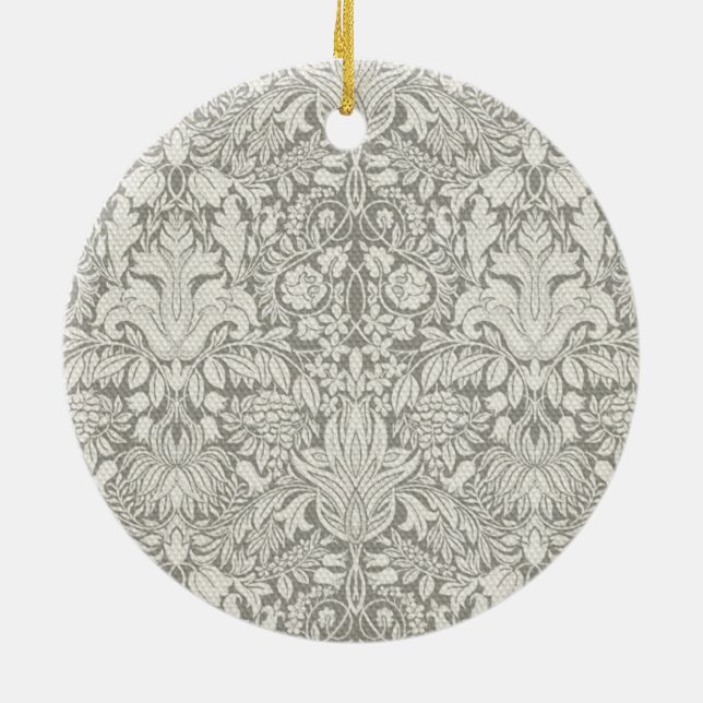 elegant formal white damask lace brocade ceramic tree decoration (Back)