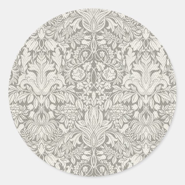 elegant formal white damask lace brocade classic round sticker (Front)