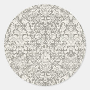 elegant formal white damask lace brocade classic round sticker