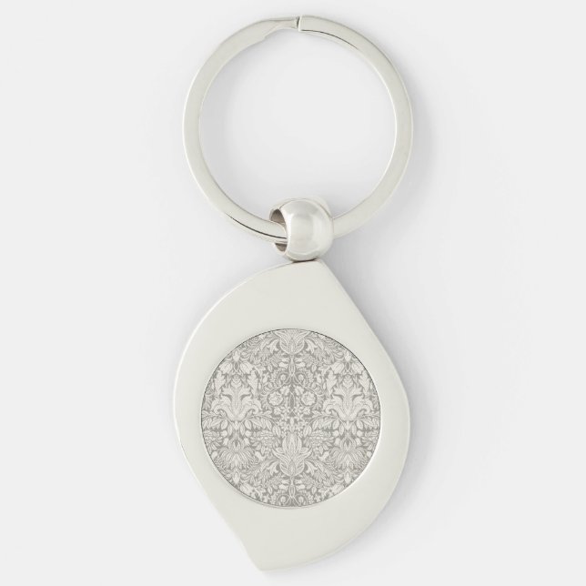 elegant formal white damask lace brocade key ring (Front)