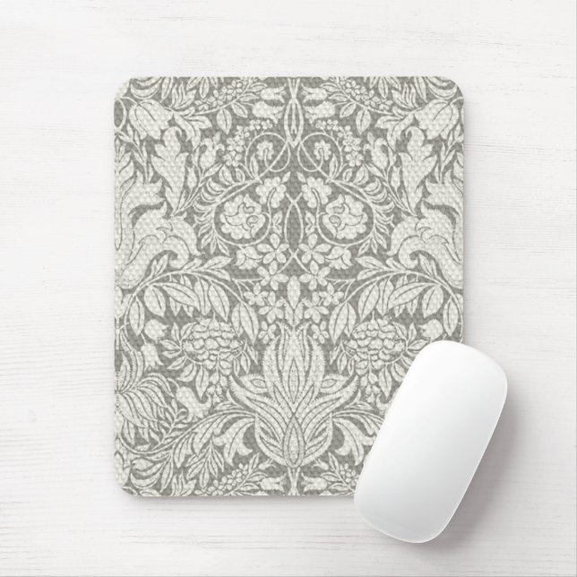 elegant formal white damask lace brocade mouse pad (With Mouse)