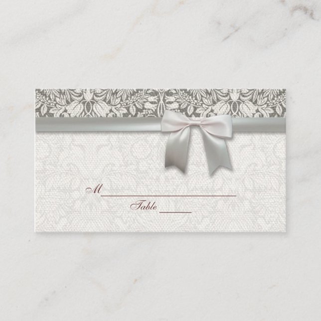 elegant formal white damask lace brocade place card (Front)