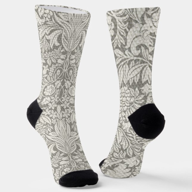 elegant formal white damask lace brocade socks (Angled)