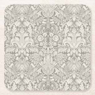 elegant formal white damask lace brocade square paper coaster