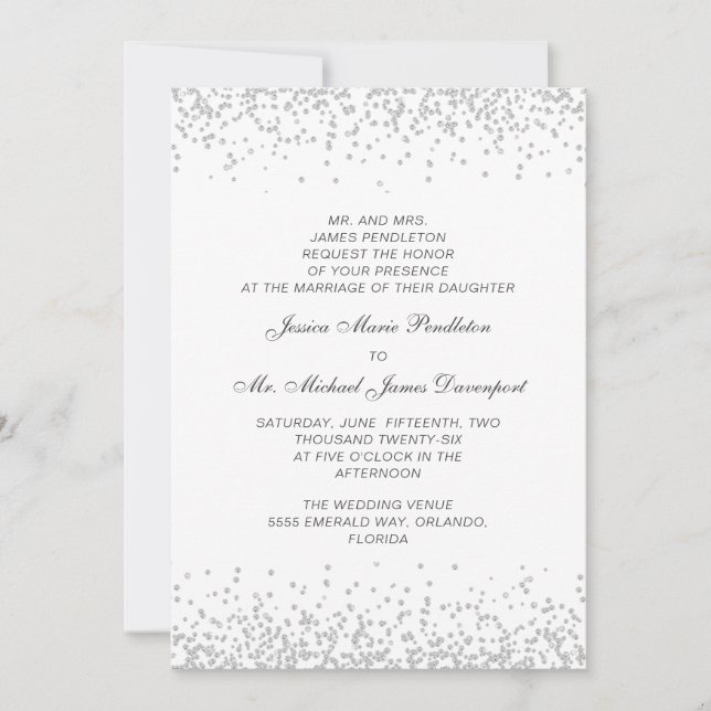 Elegant Formal White Silver Glitter Wedding  Invitation (Front)