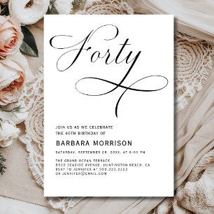 Elegant Forty 40th Script Minimalist Birthday Invitation