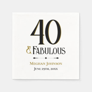 Elegant Forty and Fabulous Name Date Birthday Napkin