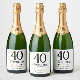 Elegant Forty and Fabulous Name Date Birthday Sparkling Wine Label