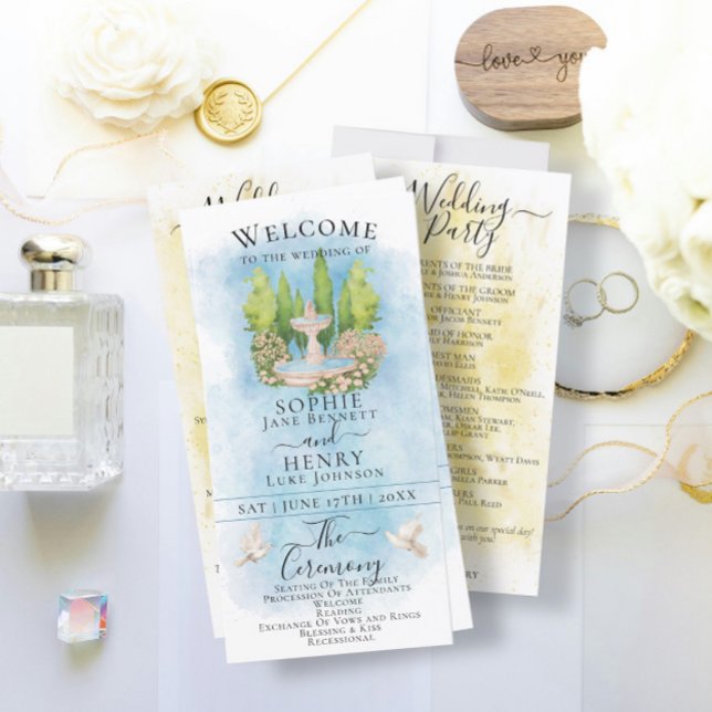 Elegant Fountain doves Luxury Wedding Program (Creator Uploaded)
