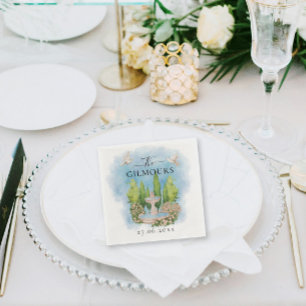 Elegant Fountain flowers doves Wedding Luxury Napkin