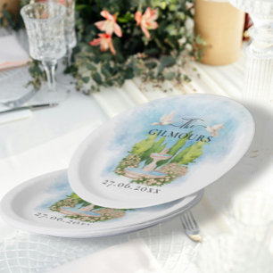 Elegant Fountain   flowers doves Wedding Luxury Paper Plate