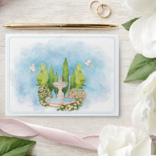 Elegant Fountain flowers white Doves Wedding Envelope