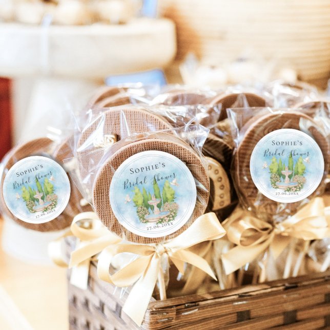 Elegant Fountain white Doves flowers Bridal Shower Classic Round Sticker (Creator Uploaded)