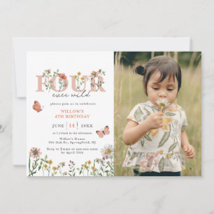 Elegant Four Ever Wild Wildflower 4th Birthday  Invitation