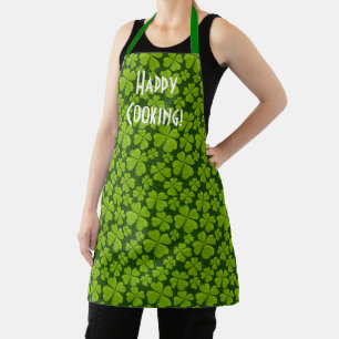 Elegant Four Leaf Clover Floral Apron