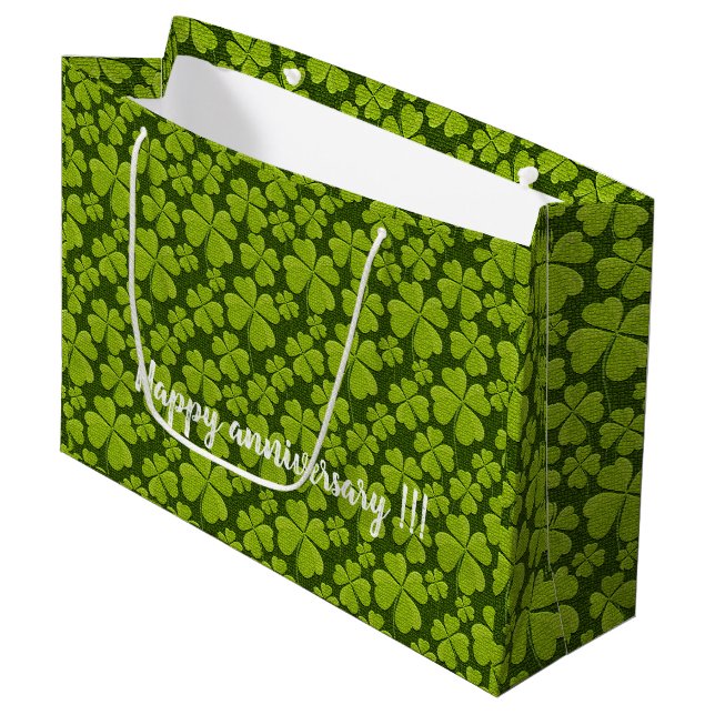 Elegant Four Leaf Clover Floral Large Gift Bag (Front Angled)