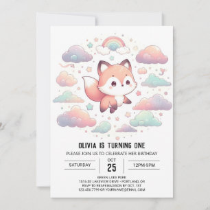 Elegant Fox 1st Birthday  Invitation