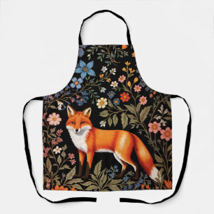 Elegant Fox Black Colorful Floral Apron
