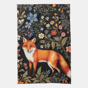 Elegant Fox Black Colorful Floral Tea Towel