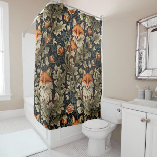 Elegant Foxes William Morris Inspired Pattern Shower Curtain