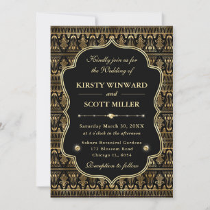 Elegant Frame Art Deco Ornate Gold Wedding Invitation