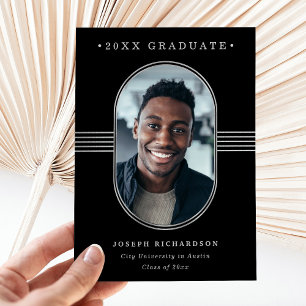 Elegant Frame   Black and Silver Photo Graduation Announcement