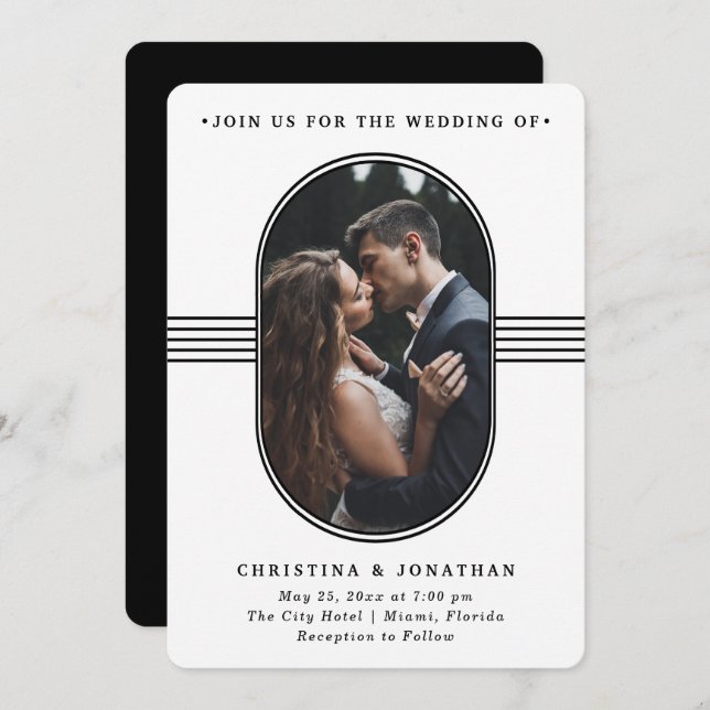 Elegant Frame | Black and White Photo Wedding Invitation (Front/Back)