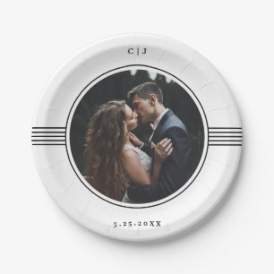 Elegant Frame   Black and White Photo Wedding Paper Plate