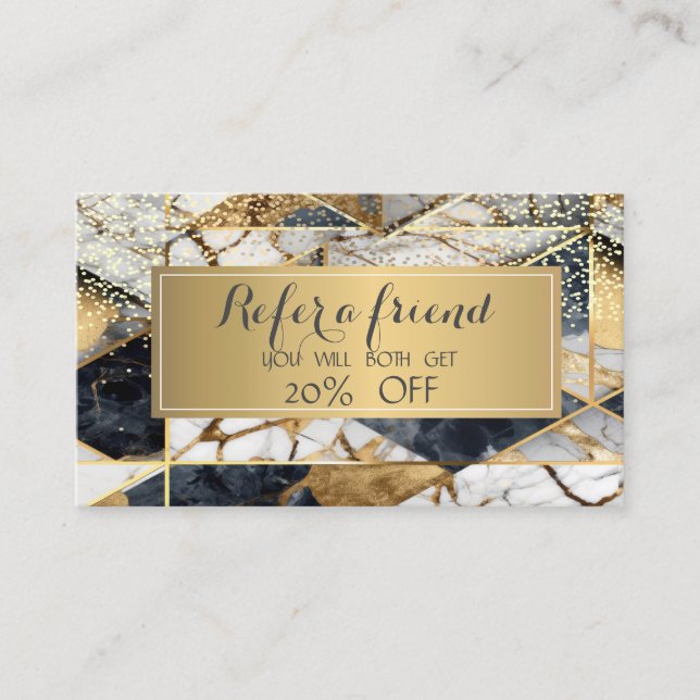 Elegant Frame Black Geometric Marble  Referral Card (Front)