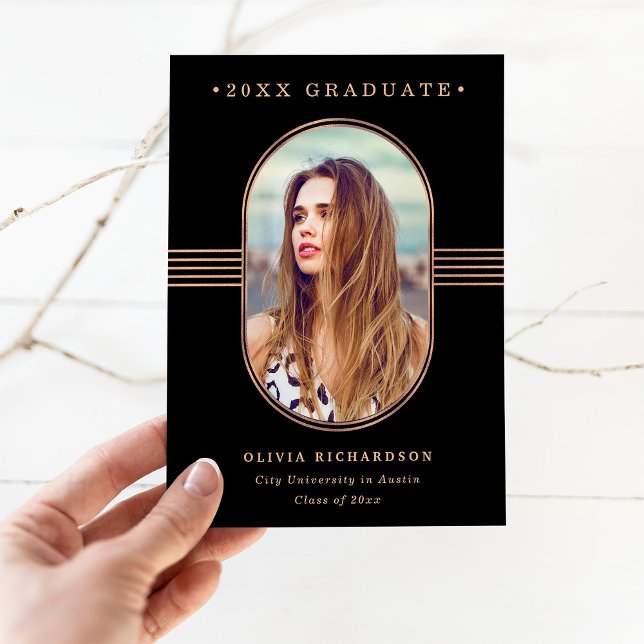 Elegant Frame | Black Rose Gold Photo Graduation Announcement (Creator Uploaded)