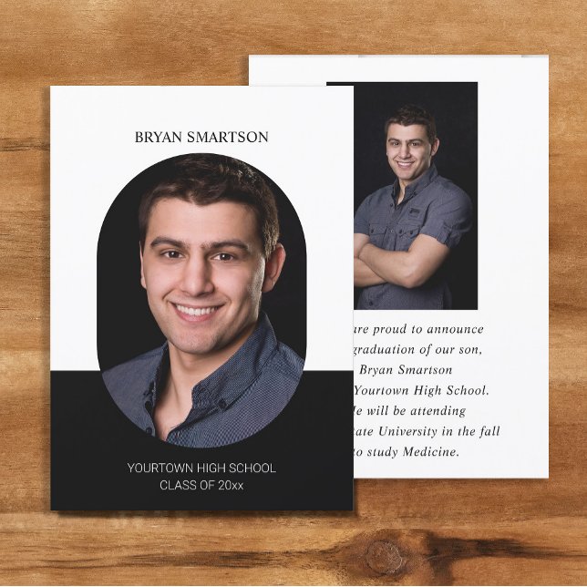 Elegant Frame Black White 2-Side Graduation Photo Invitation (Black and white 2-photo graduation announcement

)