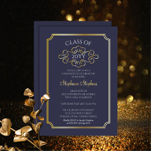 Elegant Frame Blue College Graduation Party  Foil 