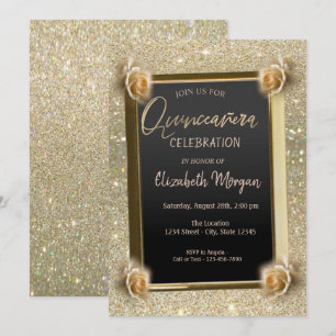 Elegant Frame Chic Flowers, Roses Quinceañera  Invitation
