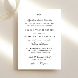 Elegant Frame Classic Monogram Black White Wedding Invitation